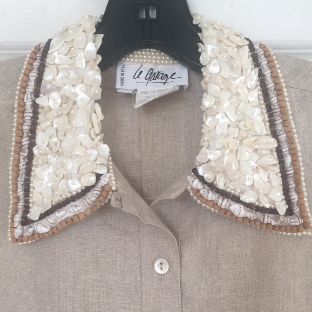 Beautiful Shell Embellished Linen Top - image 2